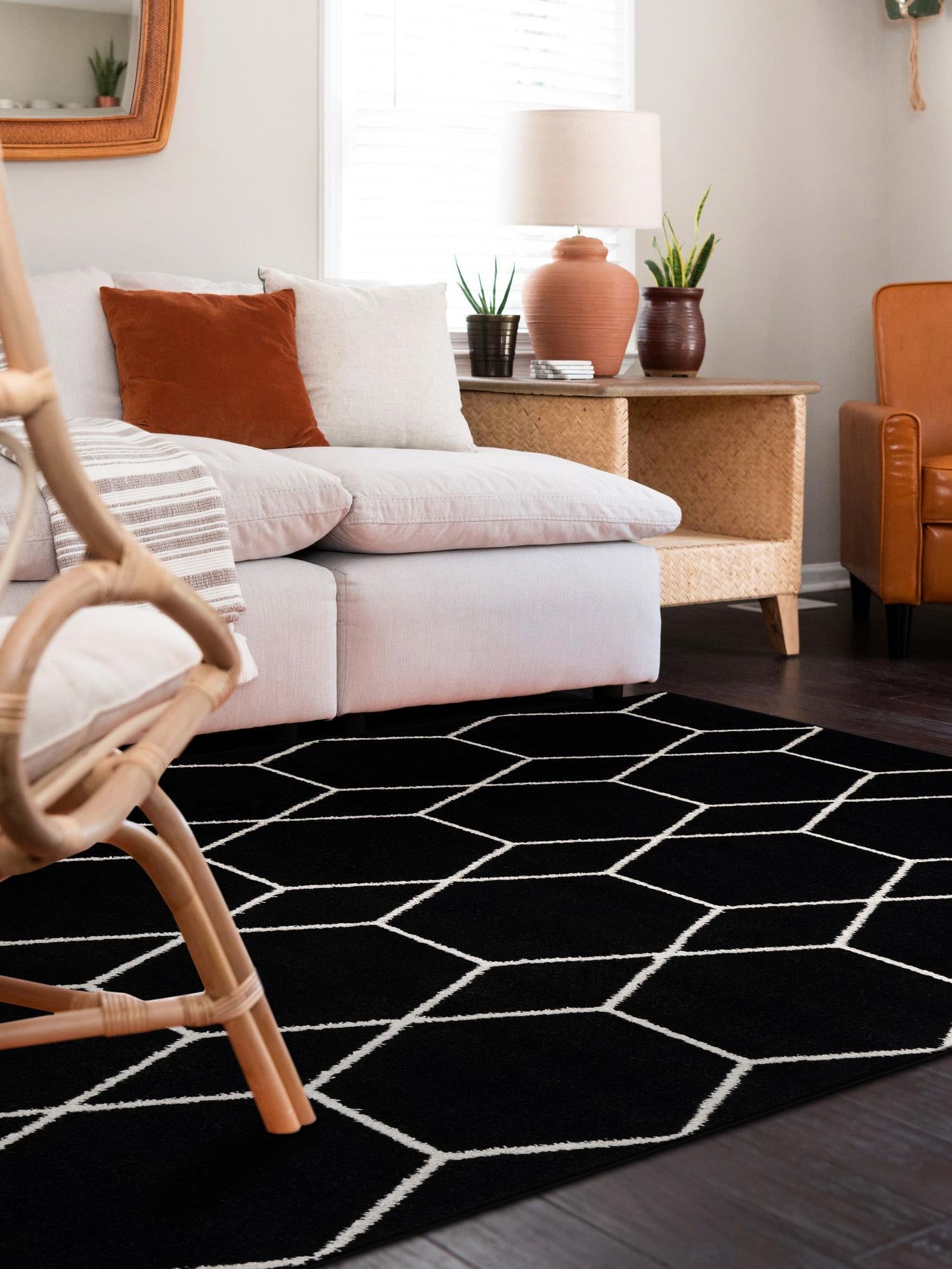 Black 2' x 3' 1 Trellis Frieze Rectangle Area Rug Geometric Modern Unique Stain Resistant Easy Clean Carpet for Living, Dining, Bedrooms, Office for Sale at Rug Engine