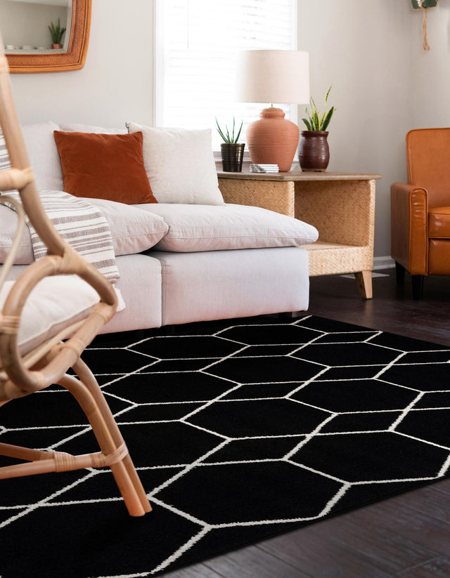 Black 2' x 3' 1 Trellis Frieze Rectangle Area Rug Geometric Modern Unique Stain Resistant Easy Clean Carpet for Living, Dining, Bedrooms, Office for Sale at Rug Engine