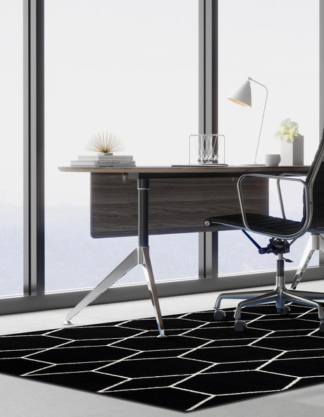 Black 2' x 3' 1 Trellis Frieze Rectangle Area Rug Geometric Modern Unique Stain Resistant Easy Clean Carpet for Living, Dining, Bedrooms, Office for Sale at Rug Engine