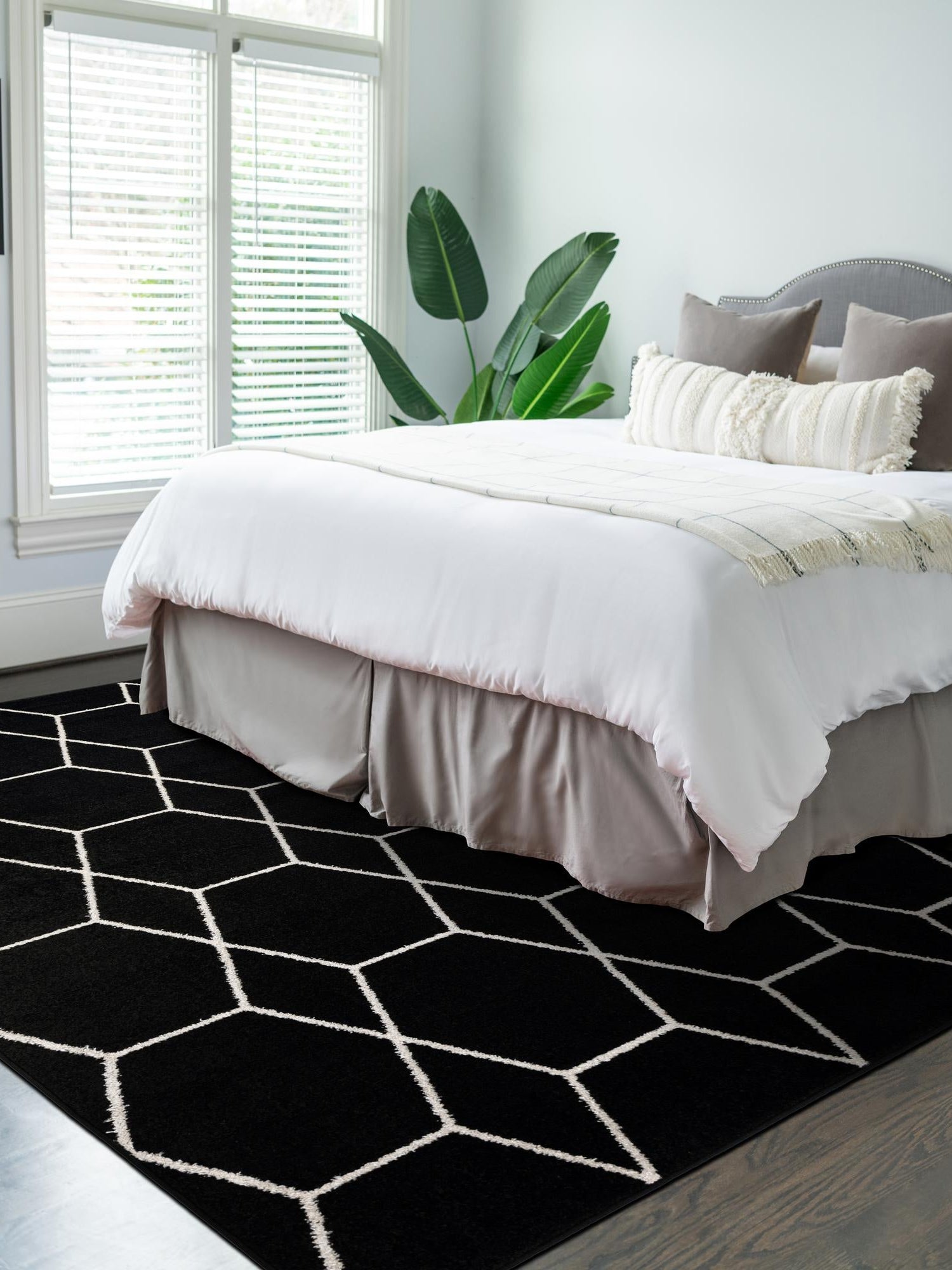 Black 2' x 3' 1 Trellis Frieze Rectangle Area Rug Geometric Modern Unique Stain Resistant Easy Clean Carpet for Living, Dining, Bedrooms, Office for Sale at Rug Engine