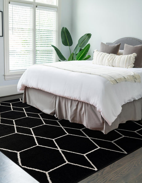Black 2' x 3' 1 Trellis Frieze Rectangle Area Rug Geometric Modern Unique Stain Resistant Easy Clean Carpet for Living, Dining, Bedrooms, Office for Sale at Rug Engine