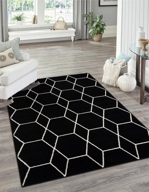 Black 2' x 3' 1 Trellis Frieze Rectangle Area Rug Geometric Modern Unique Stain Resistant Easy Clean Carpet for Living, Dining, Bedrooms, Office for Sale at Rug Engine