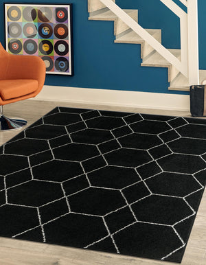 Black 2' x 3' 1 Trellis Frieze Rectangle Area Rug Geometric Modern Unique Stain Resistant Easy Clean Carpet for Living, Dining, Bedrooms, Office for Sale at Rug Engine
