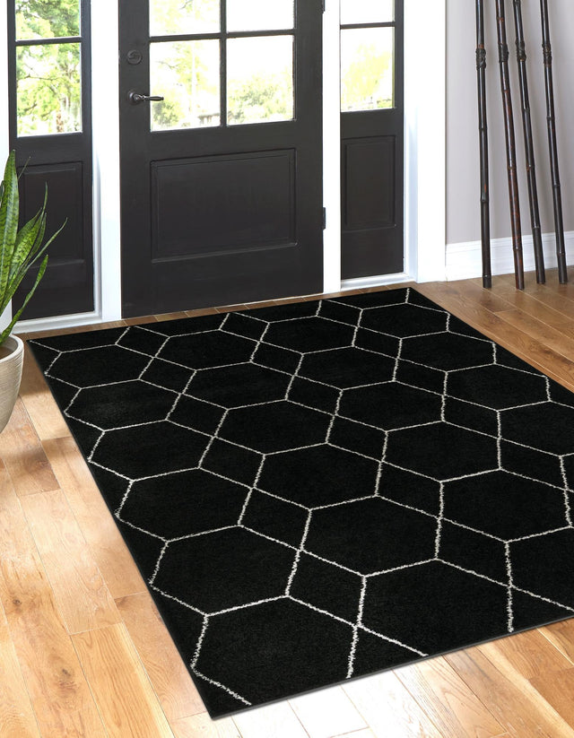 Black 2' x 3' 1 Trellis Frieze Rectangle Area Rug Geometric Modern Unique Stain Resistant Easy Clean Carpet for Living, Dining, Bedrooms, Office for Sale at Rug Engine