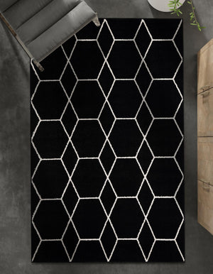Black 2' x 3' 1 Trellis Frieze Rectangle Area Rug Geometric Modern Unique Stain Resistant Easy Clean Carpet for Living, Dining, Bedrooms, Office for Sale at Rug Engine