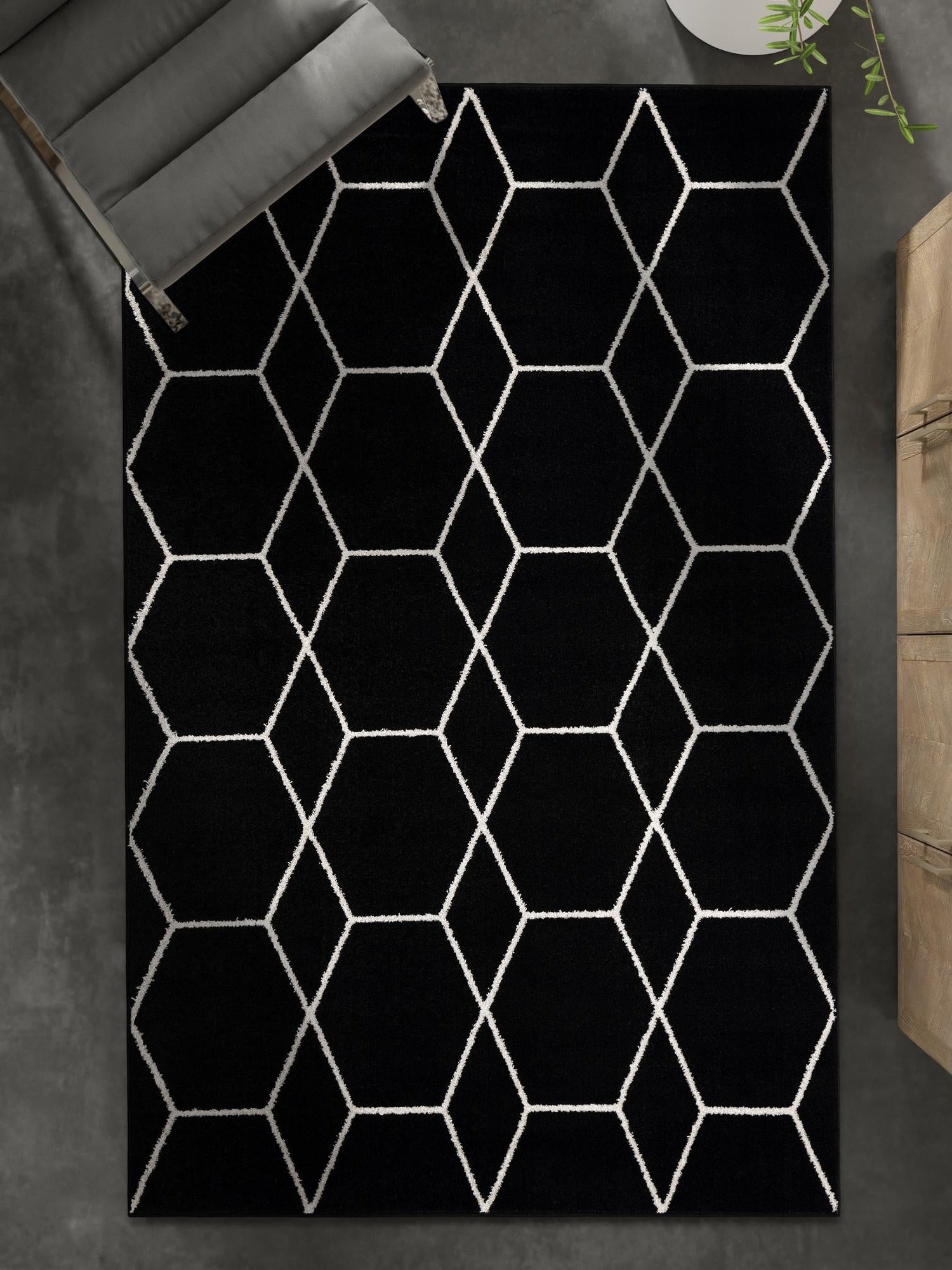 Black 10' x 14' 1 Trellis Frieze Rectangle Area Rug Geometric Modern Unique Stain Resistant Easy Clean Carpet for Living, Dining, Bedrooms, Office for Sale at Rug Engine