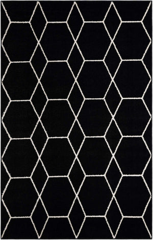 Black 5' 3 x 8' Trellis Frieze Rectangle Area Rug Geometric Modern Unique Stain Resistant Easy Clean Carpet for Living, Dining, Bedrooms, Office for Sale at Rug Engine
