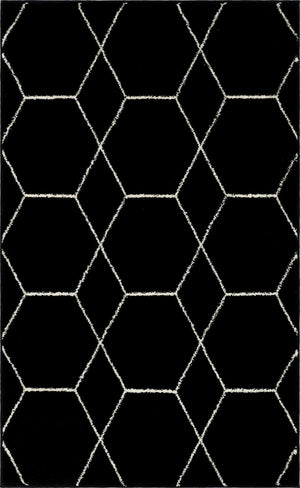 Black 3' 1 x 5' 3 Trellis Frieze Rectangle Area Rug Geometric Modern Unique Stain Resistant Easy Clean Carpet for Living, Dining, Bedrooms, Office for Sale at Rug Engine