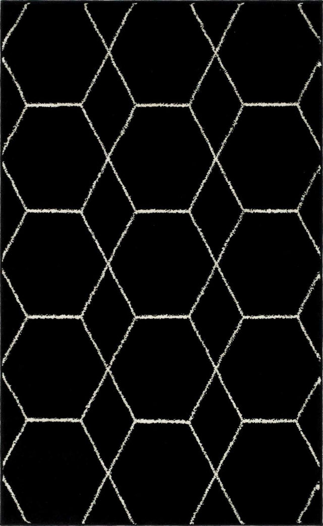 Black 3' 1 x 5' 3 Trellis Frieze Rectangle Area Rug Geometric Modern Unique Stain Resistant Easy Clean Carpet for Living, Dining, Bedrooms, Office for Sale at Rug Engine