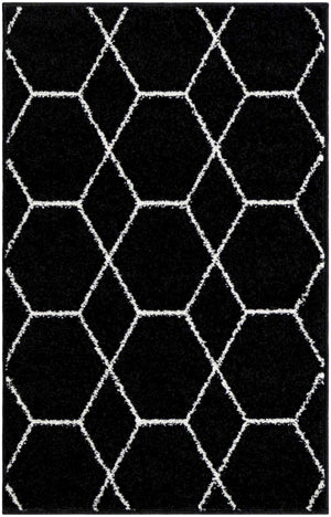 Black 2' x 3' 1 Trellis Frieze Rectangle Area Rug Geometric Modern Unique Stain Resistant Easy Clean Carpet for Living, Dining, Bedrooms, Office for Sale at Rug Engine