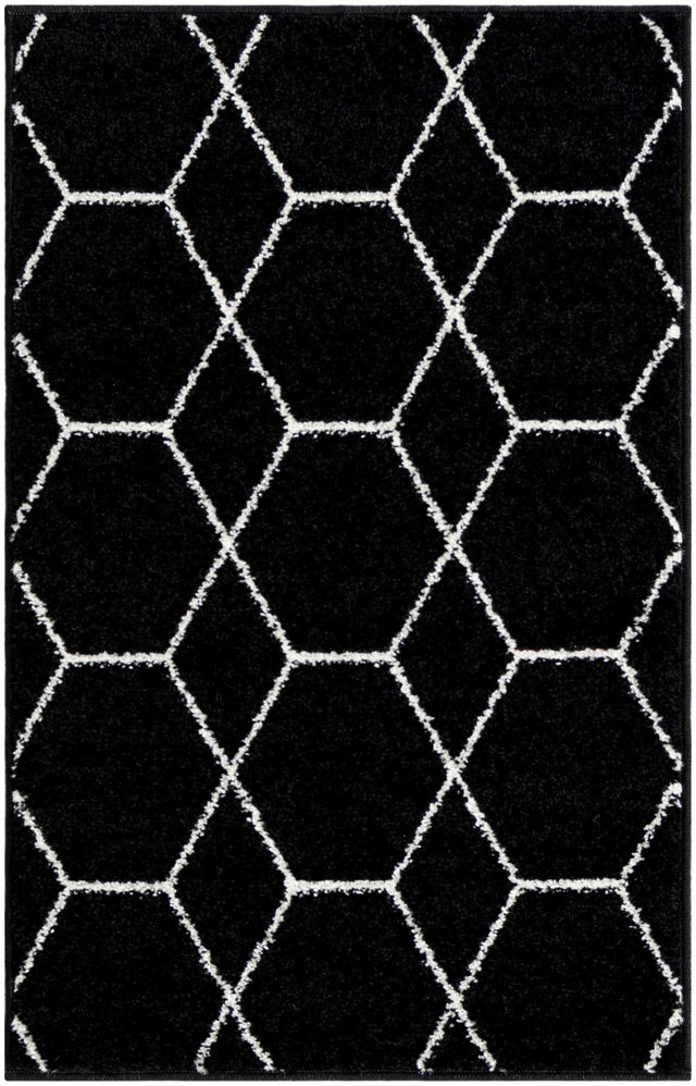 Black 2' x 3' 1 Trellis Frieze Rectangle Area Rug Geometric Modern Unique Stain Resistant Easy Clean Carpet for Living, Dining, Bedrooms, Office for Sale at Rug Engine