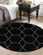Black 7' 10 x 7' 10 Trellis Frieze Round Area Rug Geometric Modern Unique Stain Resistant Easy Clean Carpet for Living, Dining, Bedrooms, Office for Sale at Rug Engine