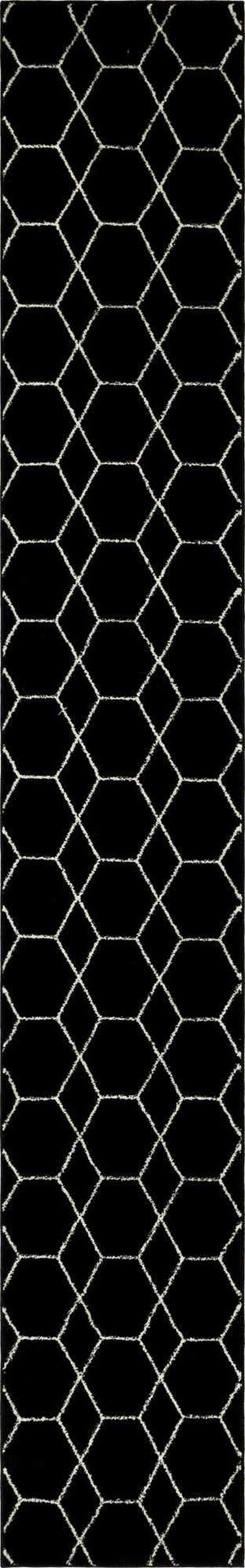 Black 2' x 13' 1 Trellis Frieze Runner Area Rug Geometric Modern Unique Stain Resistant Easy Clean Carpet for Living, Dining, Bedrooms, Office for Sale at Rug Engine