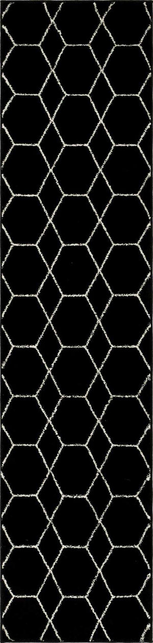 Black 2' x 9' Trellis Frieze Runner Area Rug Geometric Modern Unique Stain Resistant Easy Clean Carpet for Living, Dining, Bedrooms, Office for Sale at Rug Engine