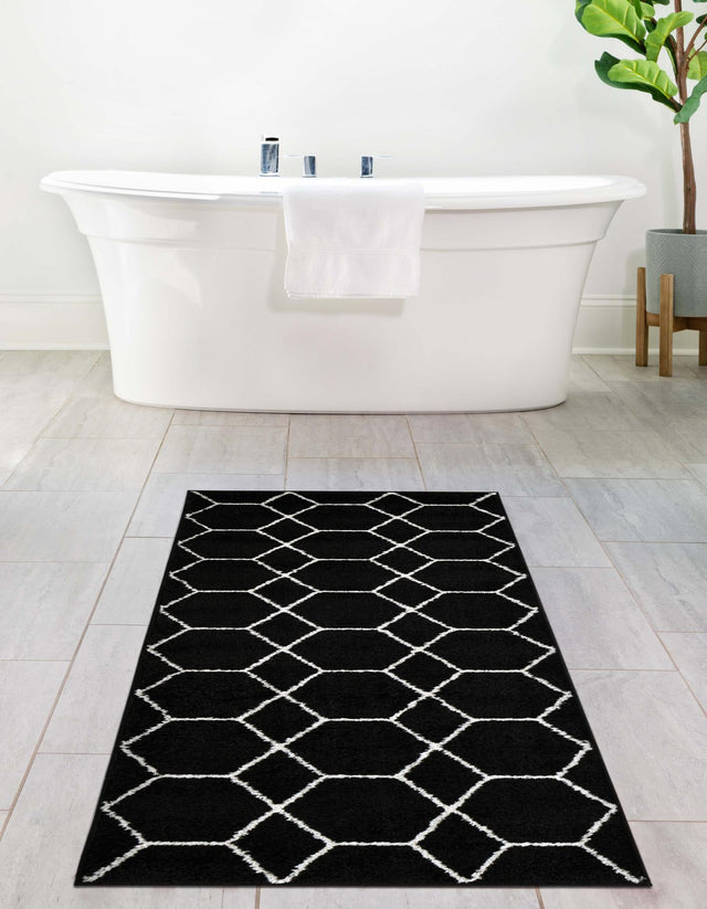 Black 2' x 6' 1 Trellis Frieze Runner Area Rug Geometric Modern Unique Stain Resistant Easy Clean Carpet for Living, Dining, Bedrooms, Office for Sale at Rug Engine