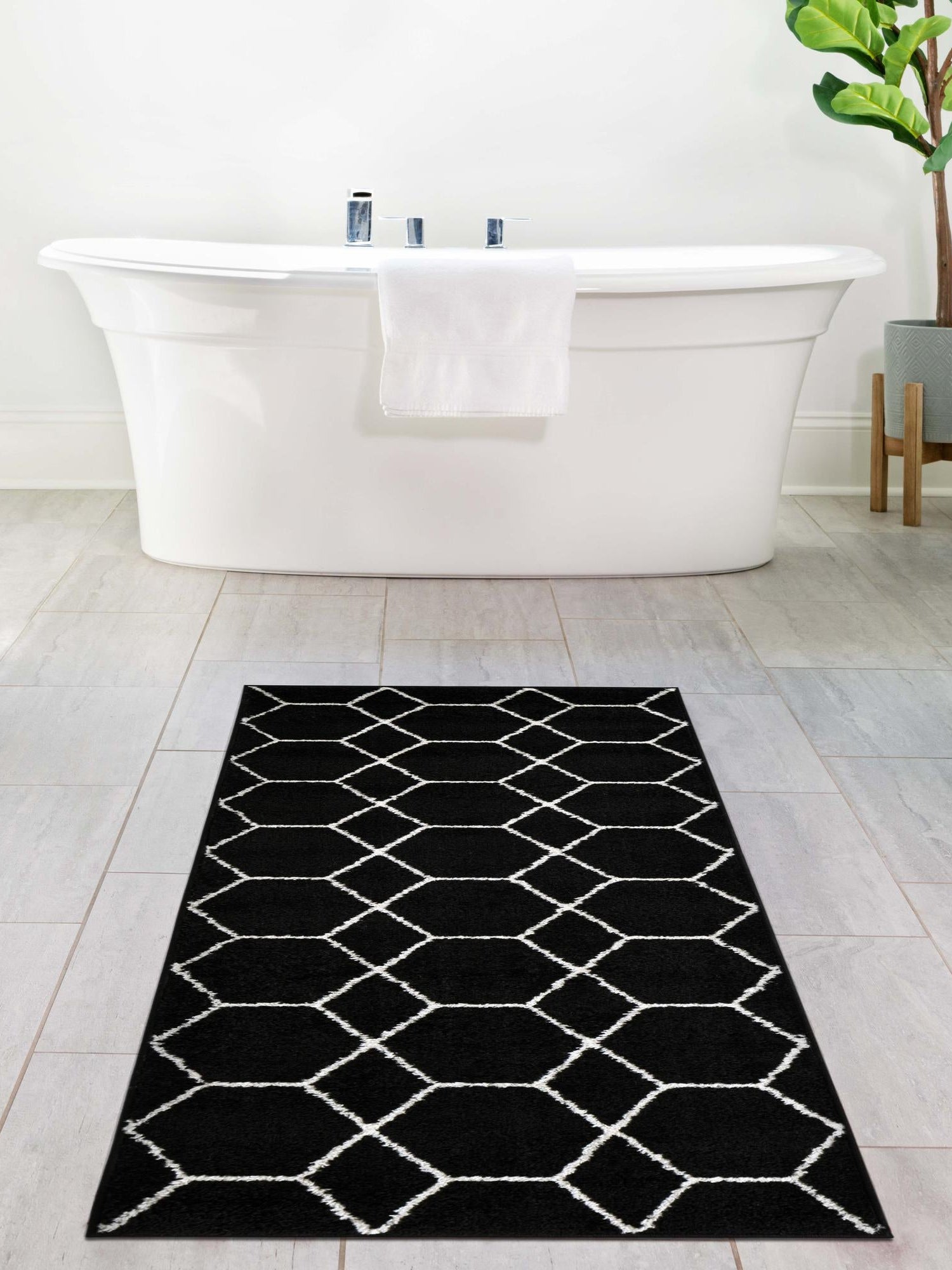 Black 3' 3 x 16' 5 Trellis Frieze Runner Area Rug Geometric Modern Unique Stain Resistant Easy Clean Carpet for Living, Dining, Bedrooms, Office for Sale at Rug Engine