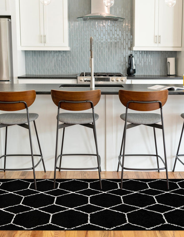 Black 2' x 6' 1 Trellis Frieze Runner Area Rug Geometric Modern Unique Stain Resistant Easy Clean Carpet for Living, Dining, Bedrooms, Office for Sale at Rug Engine