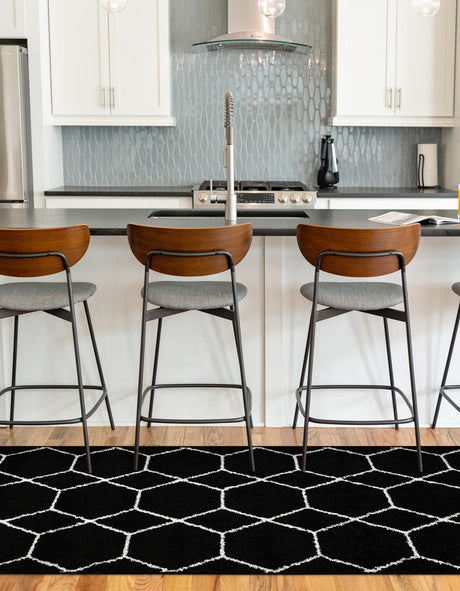 Black 2' x 10' Trellis Frieze Runner Area Rug Geometric Modern Unique Stain Resistant Easy Clean Carpet for Living, Dining, Bedrooms, Office for Sale at Rug Engine