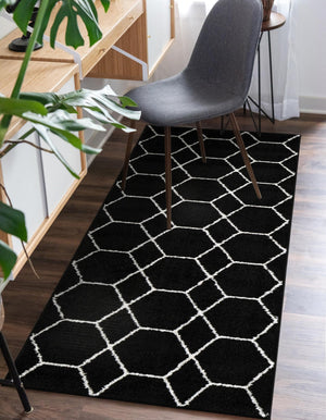 Black 2' x 5' 3 Trellis Frieze Runner Area Rug Geometric Modern Unique Stain Resistant Easy Clean Carpet for Living, Dining, Bedrooms, Office for Sale at Rug Engine