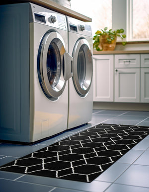 Black 2' x 13' 1 Trellis Frieze Runner Area Rug Geometric Modern Unique Stain Resistant Easy Clean Carpet for Living, Dining, Bedrooms, Office for Sale at Rug Engine