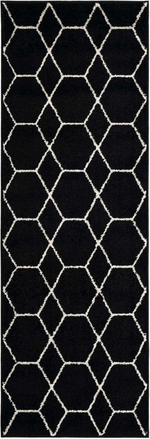 Black 2' x 6' 1 Trellis Frieze Runner Area Rug Geometric Modern Unique Stain Resistant Easy Clean Carpet for Living, Dining, Bedrooms, Office for Sale at Rug Engine