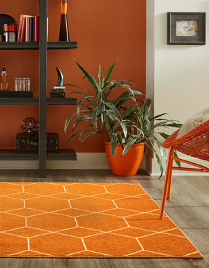 Orange 3' 1 x 5' 3 Trellis Frieze Rectangle Area Rug Geometric Modern Unique Stain Resistant Easy Clean Carpet for Living, Dining, Bedrooms, Office for Sale at Rug Engine