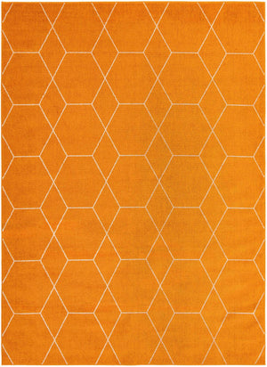 Orange 7' 10 x 11' Trellis Frieze Rectangle Area Rug Geometric Modern Unique Stain Resistant Easy Clean Carpet for Living, Dining, Bedrooms, Office for Sale at Rug Engine