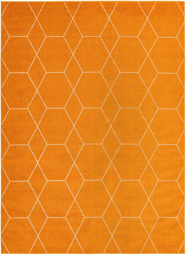 Orange 7' 10 x 11' Trellis Frieze Rectangle Area Rug Geometric Modern Unique Stain Resistant Easy Clean Carpet for Living, Dining, Bedrooms, Office for Sale at Rug Engine