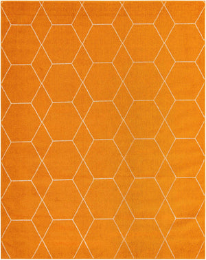 Orange 7' 10 x 10' Trellis Frieze Rectangle Area Rug Geometric Modern Unique Stain Resistant Easy Clean Carpet for Living, Dining, Bedrooms, Office for Sale at Rug Engine