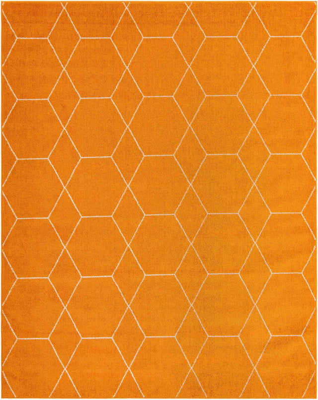 Orange 7' 10 x 10' Trellis Frieze Rectangle Area Rug Geometric Modern Unique Stain Resistant Easy Clean Carpet for Living, Dining, Bedrooms, Office for Sale at Rug Engine