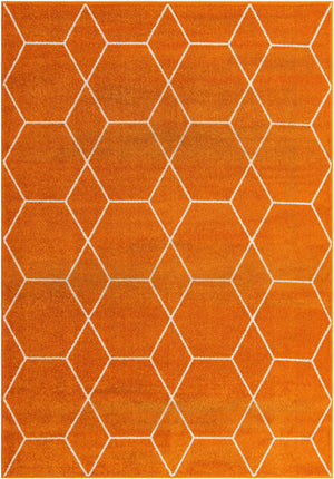 Orange 7' 1 x 10' Trellis Frieze Rectangle Area Rug Geometric Modern Unique Stain Resistant Easy Clean Carpet for Living, Dining, Bedrooms, Office for Sale at Rug Engine