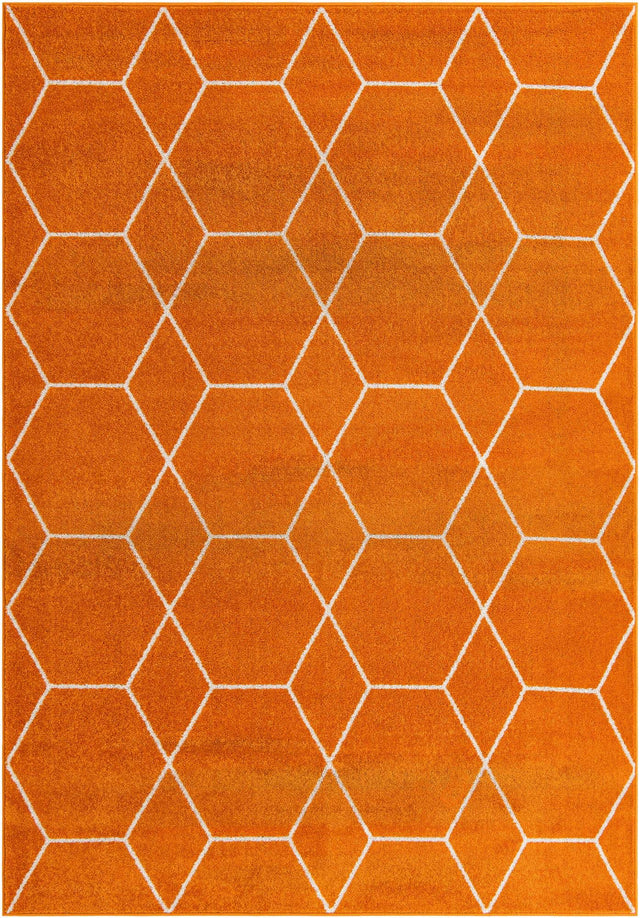 Orange 7' 1 x 10' Trellis Frieze Rectangle Area Rug Geometric Modern Unique Stain Resistant Easy Clean Carpet for Living, Dining, Bedrooms, Office for Sale at Rug Engine