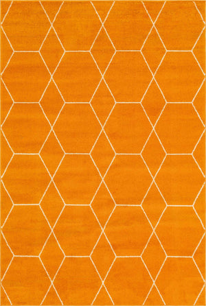 Orange 6' 1 x 9' Trellis Frieze Rectangle Area Rug Geometric Modern Unique Stain Resistant Easy Clean Carpet for Living, Dining, Bedrooms, Office for Sale at Rug Engine