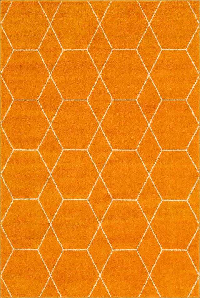 Orange 6' 1 x 9' Trellis Frieze Rectangle Area Rug Geometric Modern Unique Stain Resistant Easy Clean Carpet for Living, Dining, Bedrooms, Office for Sale at Rug Engine