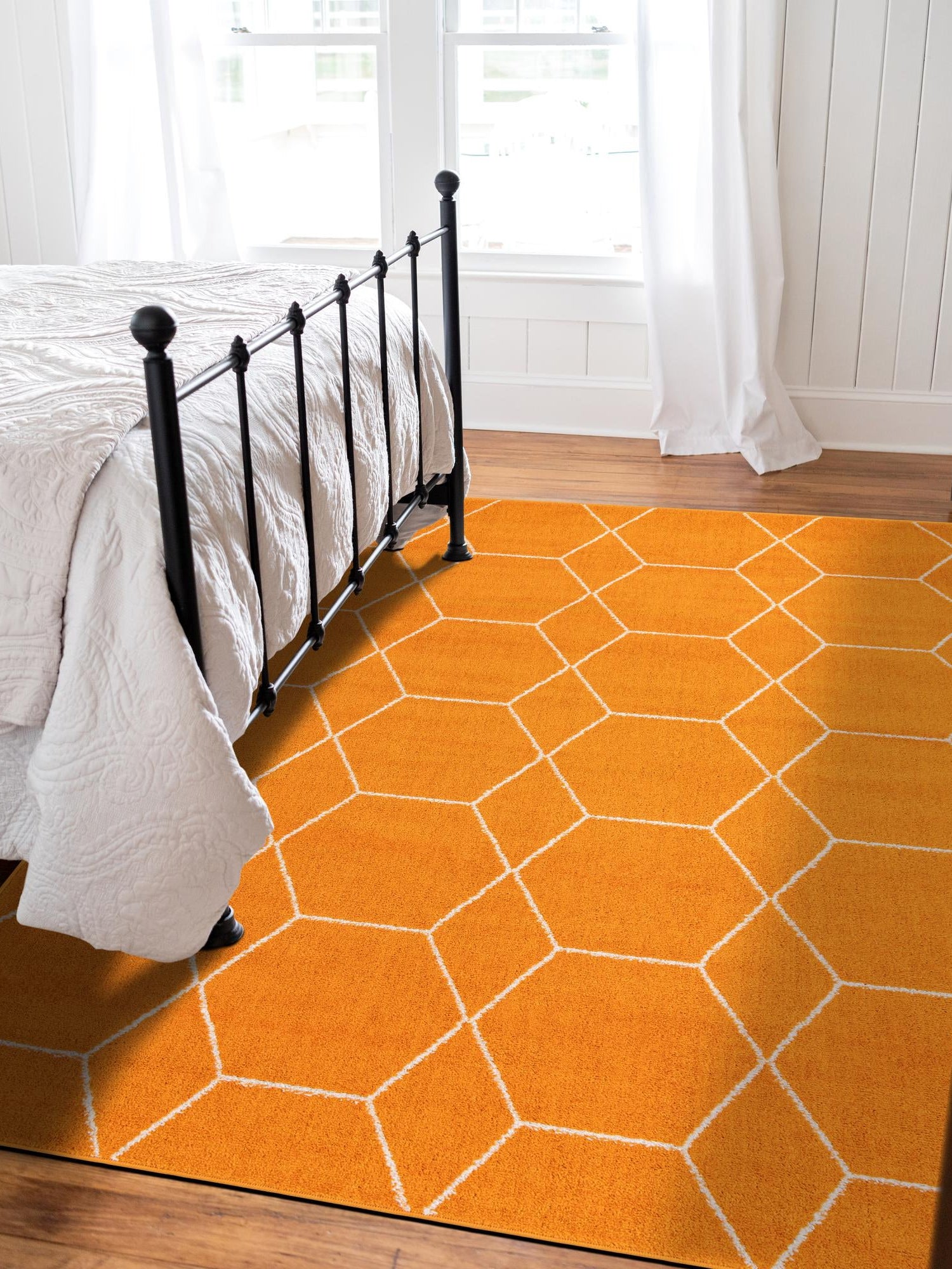 Orange 6' 1 x 9' Trellis Frieze Rectangle Area Rug Geometric Modern Unique Stain Resistant Easy Clean Carpet for Living, Dining, Bedrooms, Office for Sale at Rug Engine