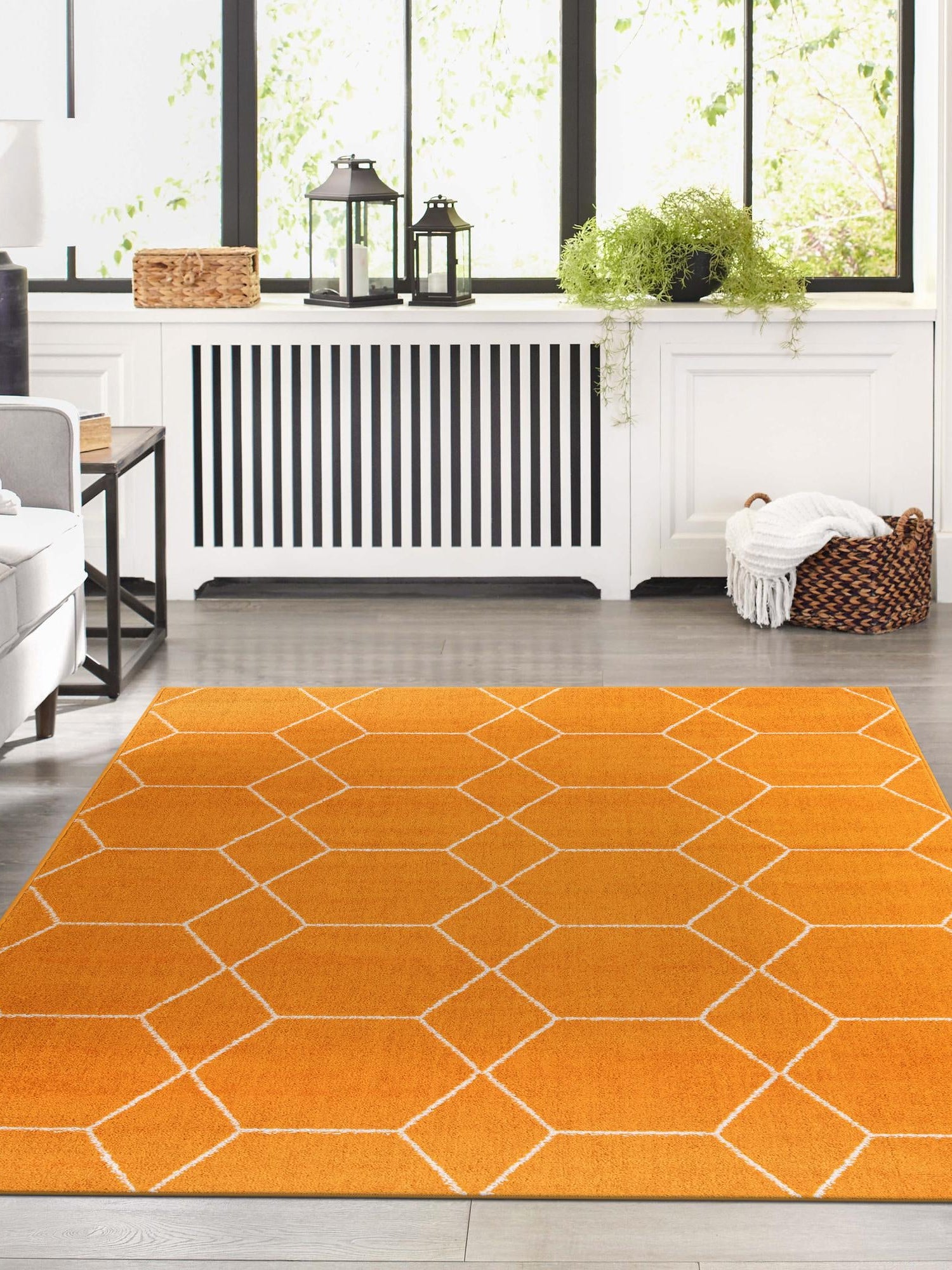 Orange 3' 1 x 5' 3 Trellis Frieze Rectangle Area Rug Geometric Modern Unique Stain Resistant Easy Clean Carpet for Living, Dining, Bedrooms, Office for Sale at Rug Engine