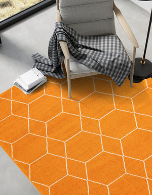 Orange 6' 1 x 9' Trellis Frieze Rectangle Area Rug Geometric Modern Unique Stain Resistant Easy Clean Carpet for Living, Dining, Bedrooms, Office for Sale at Rug Engine