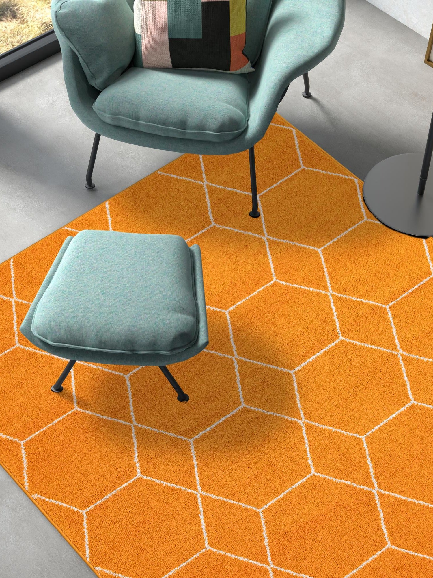 Orange 2' x 3' 1 Trellis Frieze Rectangle Area Rug Geometric Modern Unique Stain Resistant Easy Clean Carpet for Living, Dining, Bedrooms, Office for Sale at Rug Engine