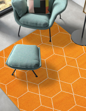Orange 6' 1 x 9' Trellis Frieze Rectangle Area Rug Geometric Modern Unique Stain Resistant Easy Clean Carpet for Living, Dining, Bedrooms, Office for Sale at Rug Engine