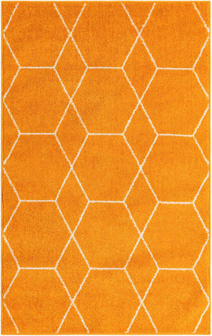 Orange 3' 1 x 5' 3 Trellis Frieze Rectangle Area Rug Geometric Modern Unique Stain Resistant Easy Clean Carpet for Living, Dining, Bedrooms, Office for Sale at Rug Engine