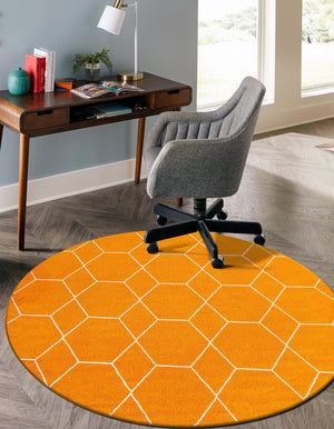 Orange 7' 10 x 7' 10 Trellis Frieze Round Area Rug Geometric Modern Unique Stain Resistant Easy Clean Carpet for Living, Dining, Bedrooms, Office for Sale at Rug Engine