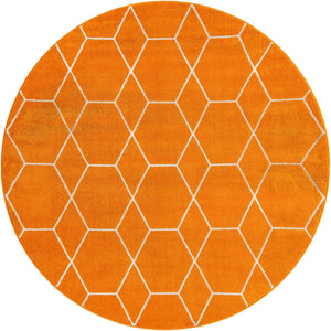 Orange 7' 10 x 7' 10 Trellis Frieze Round Area Rug Geometric Modern Unique Stain Resistant Easy Clean Carpet for Living, Dining, Bedrooms, Office for Sale at Rug Engine