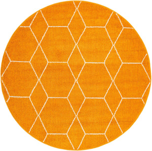 Orange 5' 3 x 5' 3 Trellis Frieze Round Area Rug Geometric Modern Unique Stain Resistant Easy Clean Carpet for Living, Dining, Bedrooms, Office for Sale at Rug Engine