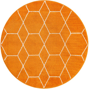 Orange 4' 1 x 4' 1 Trellis Frieze Round Area Rug Geometric Modern Unique Stain Resistant Easy Clean Carpet for Living, Dining, Bedrooms, Office for Sale at Rug Engine