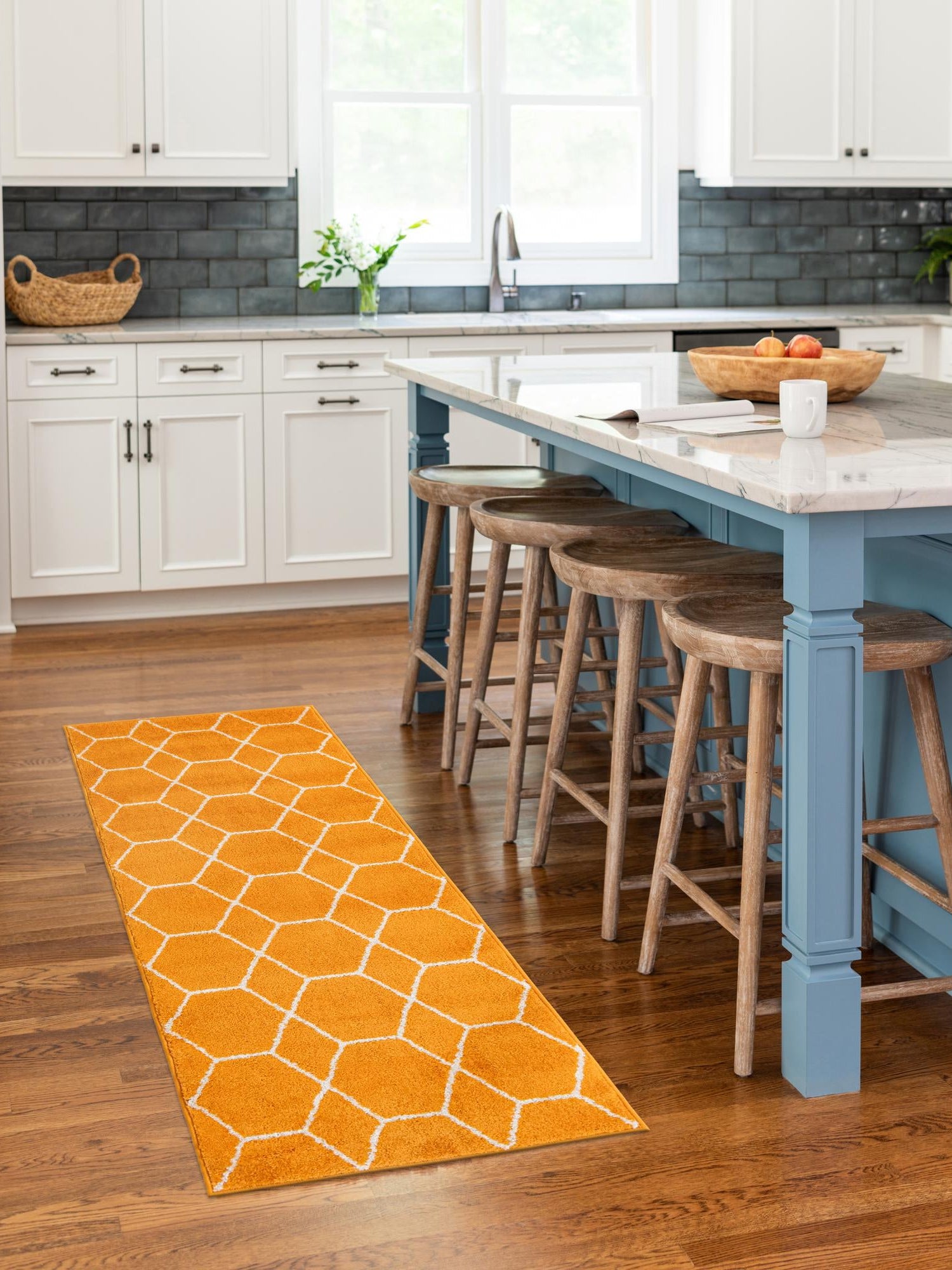 Orange 2' x 13' 1 Trellis Frieze Runner Area Rug Geometric Modern Unique Stain Resistant Easy Clean Carpet for Living, Dining, Bedrooms, Office for Sale at Rug Engine