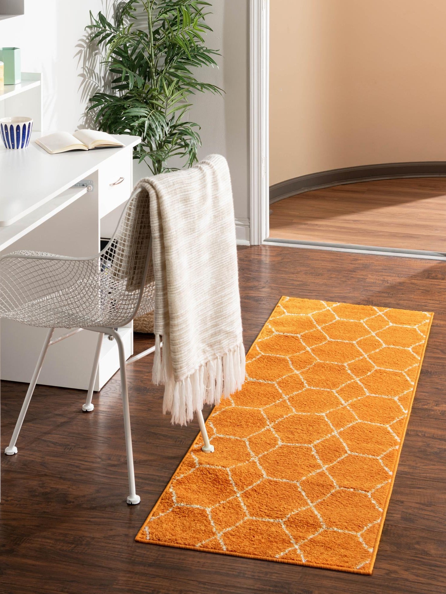 Orange 2' x 13' 1 Trellis Frieze Runner Area Rug Geometric Modern Unique Stain Resistant Easy Clean Carpet for Living, Dining, Bedrooms, Office for Sale at Rug Engine