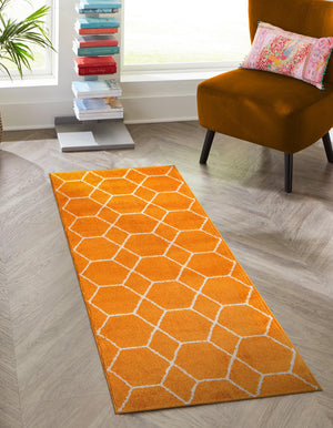 Orange 2' x 13' 1 Trellis Frieze Runner Area Rug Geometric Modern Unique Stain Resistant Easy Clean Carpet for Living, Dining, Bedrooms, Office for Sale at Rug Engine
