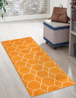 Orange 2' x 9' Trellis Frieze Runner Area Rug Geometric Modern Unique Stain Resistant Easy Clean Carpet for Living, Dining, Bedrooms, Office for Sale at Rug Engine