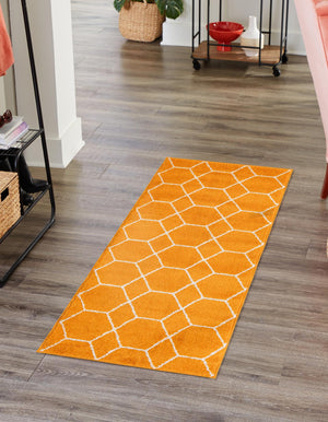 Orange 2' x 13' 1 Trellis Frieze Runner Area Rug Geometric Modern Unique Stain Resistant Easy Clean Carpet for Living, Dining, Bedrooms, Office for Sale at Rug Engine