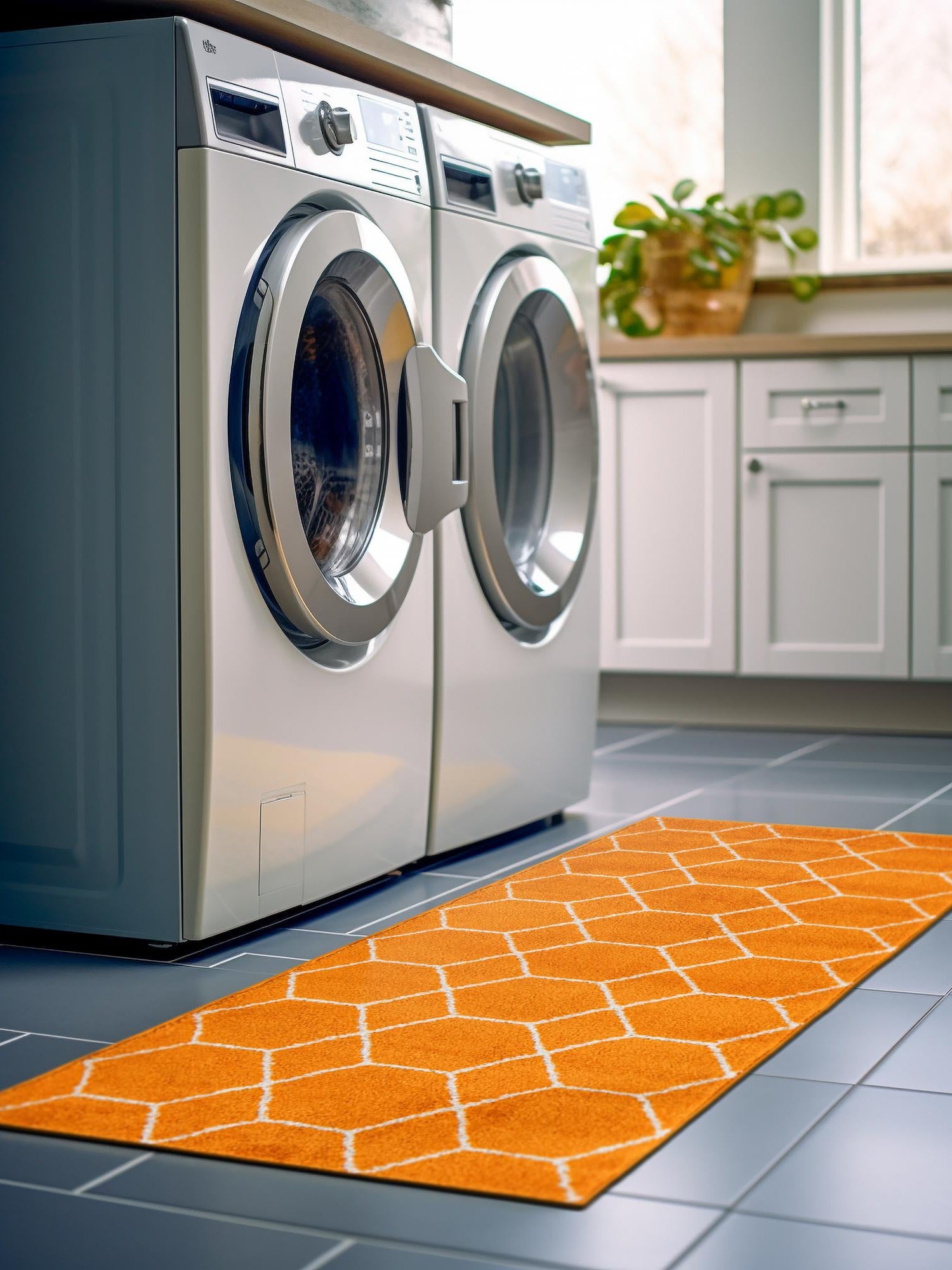 Orange 2' x 9' Trellis Frieze Runner Area Rug Geometric Modern Unique Stain Resistant Easy Clean Carpet for Living, Dining, Bedrooms, Office for Sale at Rug Engine
